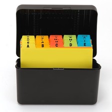 3x5 Index Card Holder Box with 25 Dividers Black Storage Organizer