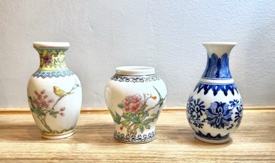 Three Chinese Vintage small 4.15  Or Less Floral /Bird Handpainted Vases***