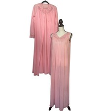 Shadowline Vintage Nightgown Robe Set Women's Petite Small Embroidered Lace
