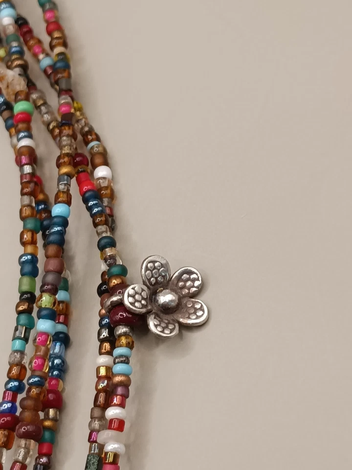 Peyote Bird 925 Sterling Silver Flower Multi Strand Gemstone Necklace 18" - Image 4 of 4