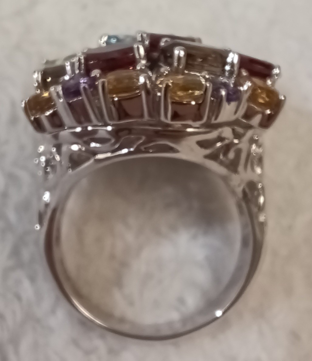 Large 925 Silver Ring With Multiple Gemstones Fro… - image 6