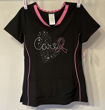 Heartsoul V-Neck 3-Pocket Care Cancer Ribbon Embroidered XS Scrubs Top HS613MCHA