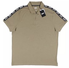 DKNY Mens XL Short Sleeve Polo Shirt Tan Beige Cotton Blend Casual Logo XL