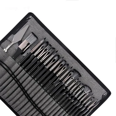 3X(25-Teiliges Pinselset, Pinsel mit Holzgriff und Pinseletui Aus Segeltuch1430 - Bild 1 von 4