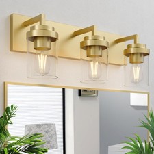 Bathroom Lighting Fixtures, 3-Light Bathroom Vanity Lights Over Mirror, Brass...