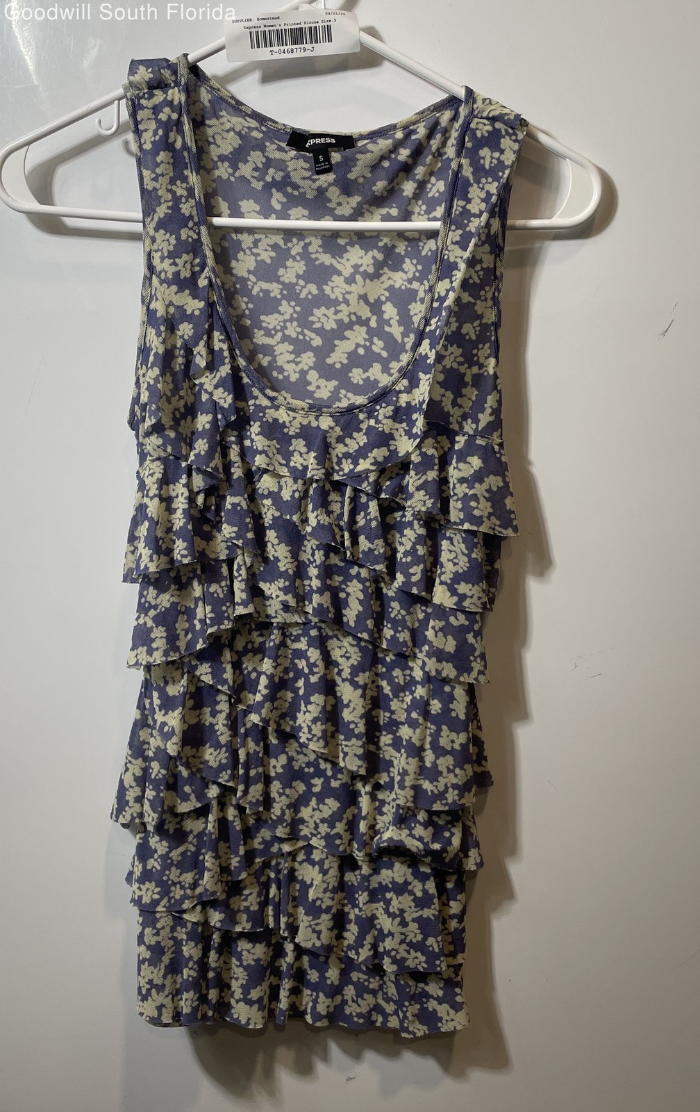 Express Womens Blue Printed Sleeveless Scoop Neck Pullover Blouse Top Size S