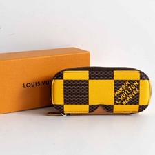 Louis Vuitton GI1034 Damier Pop Sunglasses Pouch Yellow Brown Leather 24SS
