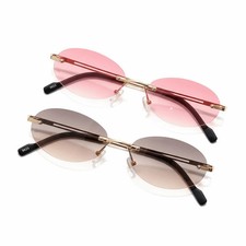 Fashion Rimless Design Oval Sunglasses Gradient Lens UV400 Protection Shades Eye