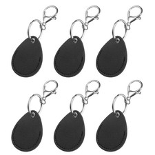 6pcs PU Leather Key Fob Car Keychain Key Holder with Key Ring Black