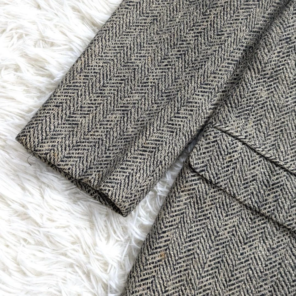 ISSEY MIYAKE Herringbone Wool Linen Blazer Beige Black Made in Japan M F/S - Image 4 of 4