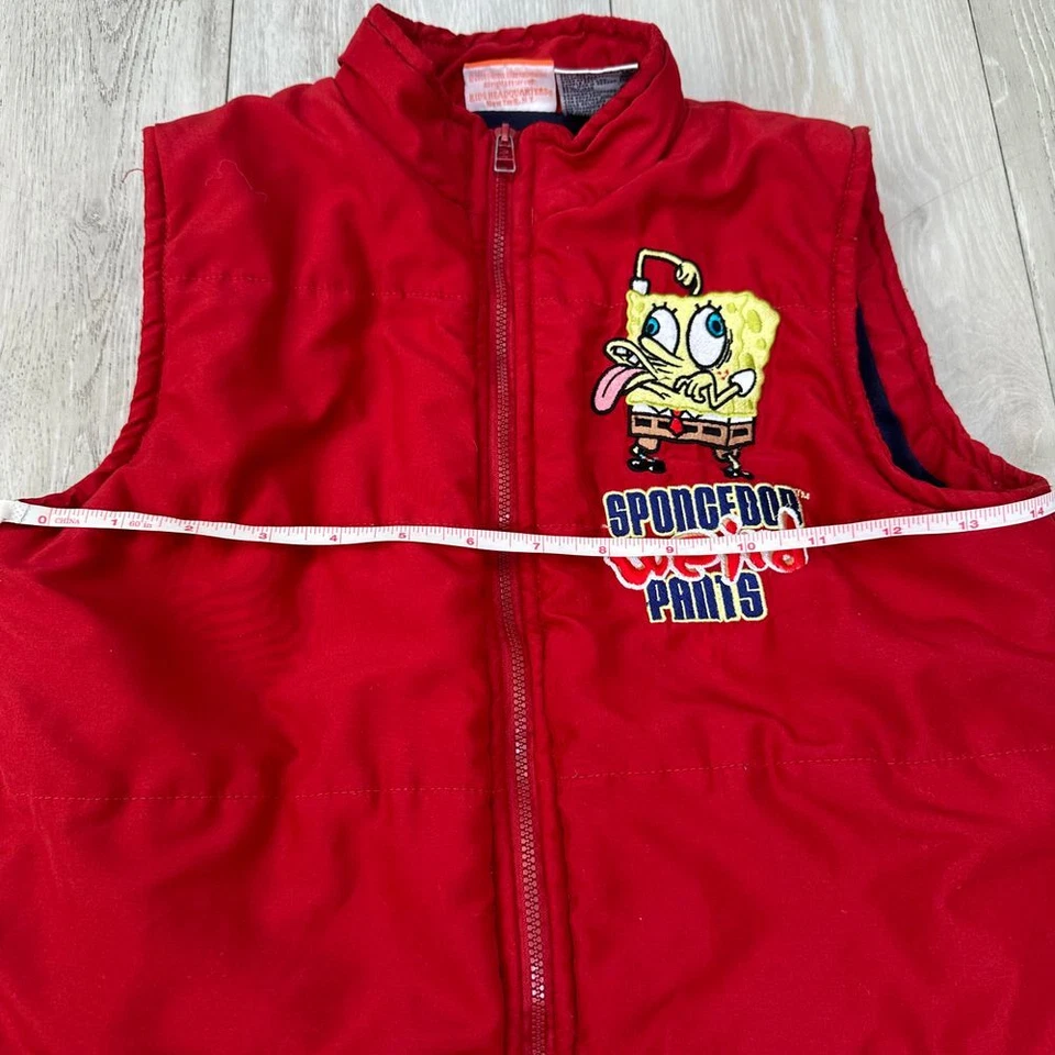 Nickelodeon Sponge bob weird pants quilted red puffer boys vest size 6 - Image 3 of 4