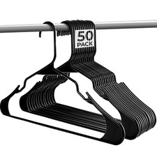 50 X ADULT PLASTIC COAT HANGERS TROUSERS CLOTHES HANGER TROUSER BAR BLAK & WHITE