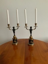 2 świeczniki mosiądz brąz putto faun satyr czarna kolumna empire 1810?