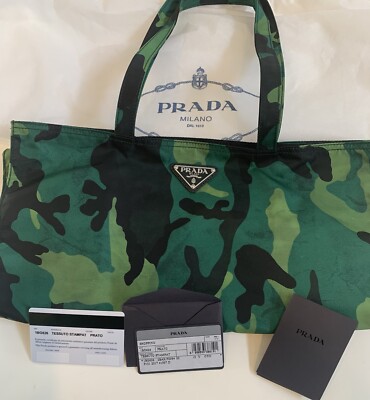 New PRADA Camouflage Tessuto Shopping Bag Tote 1BG626- Auth