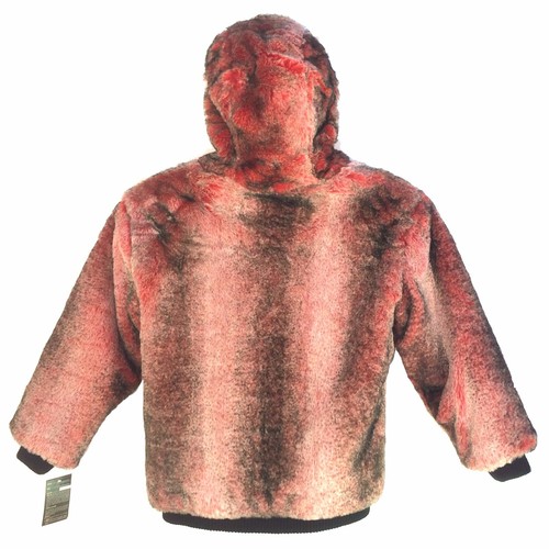 Vintage Mark Andre 717, Unisex 3/4 langer Kunstfellmantel in rot mit Hoodie - Bild 5 von 10