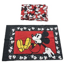 Vintage Mickey Mouse Twin Flat  Pillowcase Set Fabric Disney Red White 90s