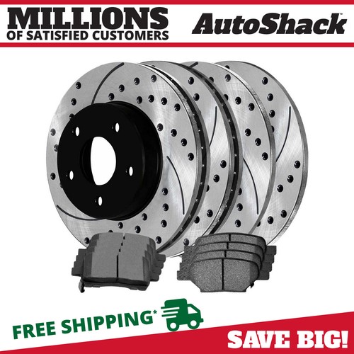 Front and Rear Drilled Brake Rotors Black & Pads for Chevy Malibu