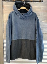 Vintage Hurley Pullover XXL Hooded Fleece Sweatshirt Black/Blue Pockets