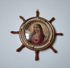 quadro a forma di timone di nave con cuore sacro di gesù - Ex Voto - Vintage
