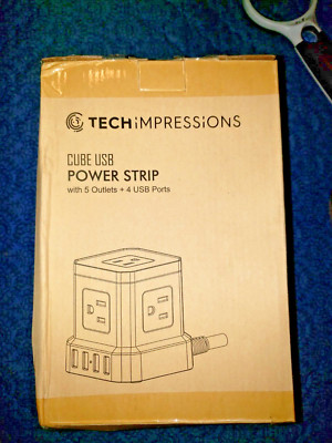 Tech Impressions Power Strip White Cube with 5 AC Outlets & 4 USB Ports
