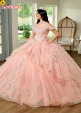 Pink Princess Quinceanera Dresses Beaded Crystals Appliques Ball Gowns Sweet 16