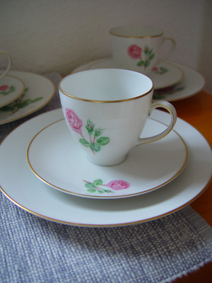3 Kaffeegedecke Hutschenreuter Charmant Rose