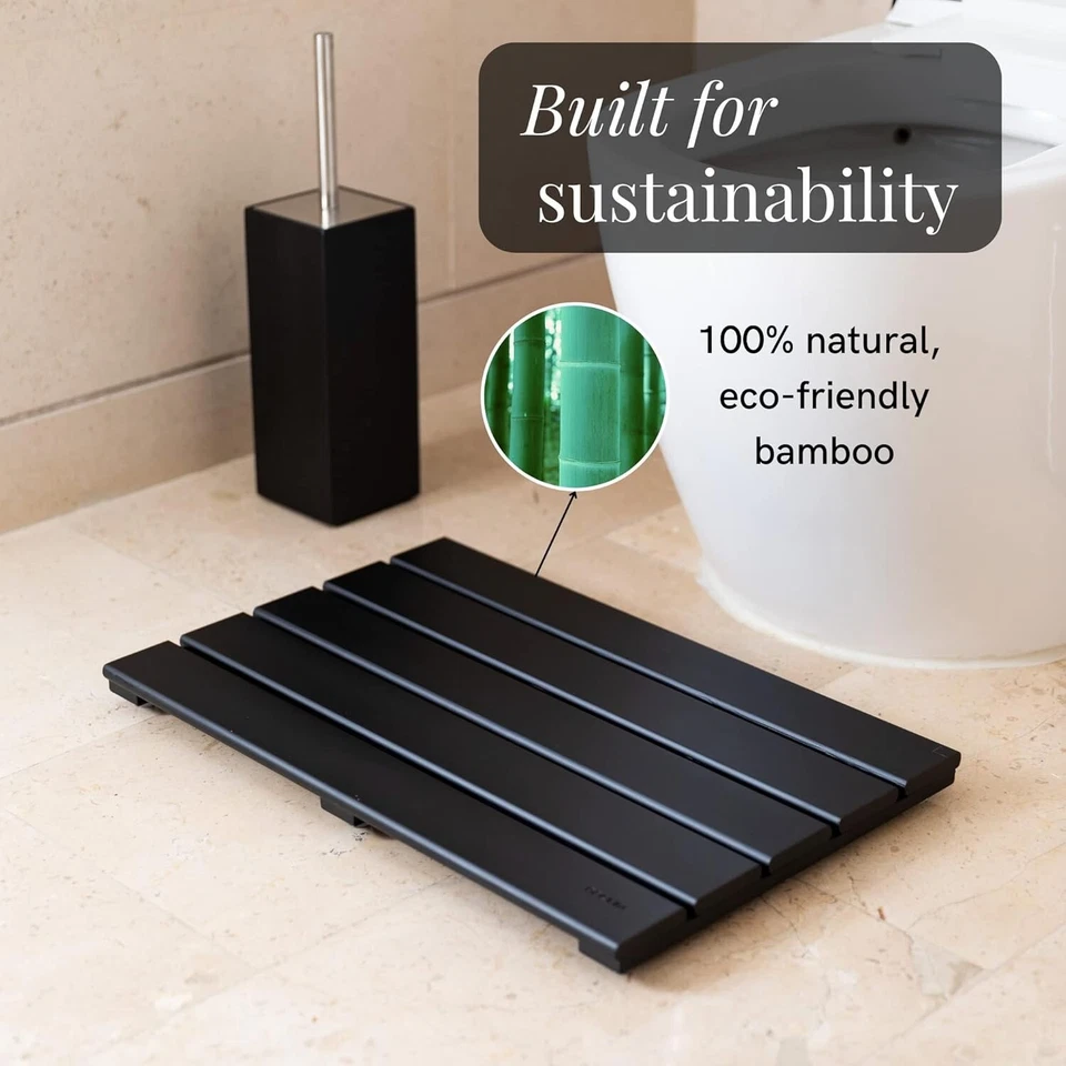 GOBAM 竹浴垫--大号--26 英寸 x 15.8 英寸 x 1.3 英寸--非滑动--黑色 — 第 2/4 张图片