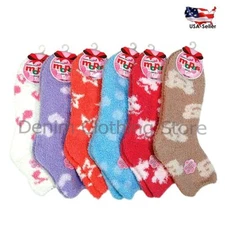 6 pairs WOMEN GIRL WARM WINTER SLIPPER CREW BED SOCKS SOFT COZY FUZZY SIZE 9-11