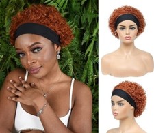 Short Curly Headband Wig Human Hair Wigs Pixie Cut Kinky Curly 8 inch Reddish Br