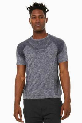 Alo Yoga - Amplify Seamless Short Sleeve Tee - Dark Navy Heather - Size M - NEW