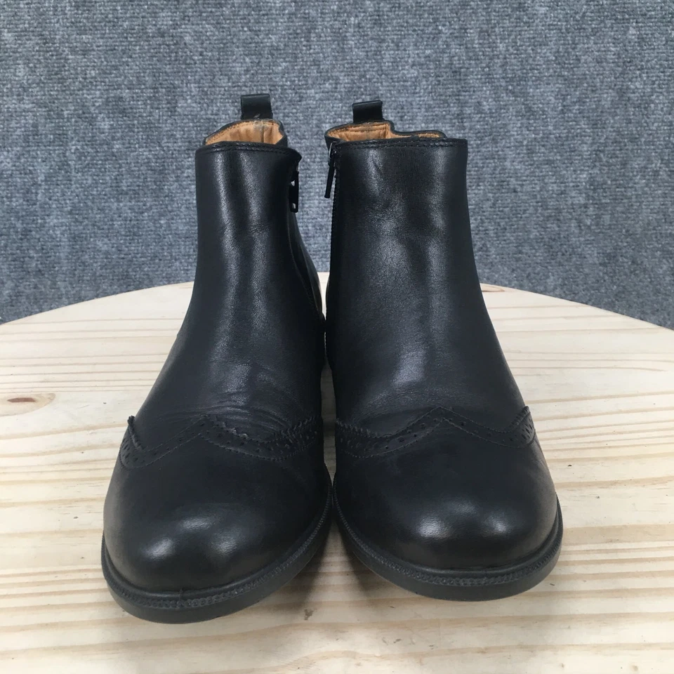 Hotter Boots Womens 7 Chelsea Booties Black Leather Almond Toe Side Zip Heels - Image 4 of 4