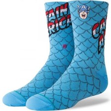 Stance Kids Blue Crew Nylon Cushion Marvel Captain America Casual Socks L 2-5.5
