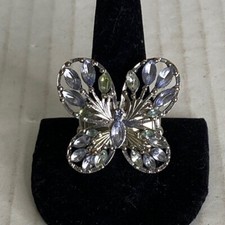 Silver tone Butterfly Rhinestone Stretch Ring
