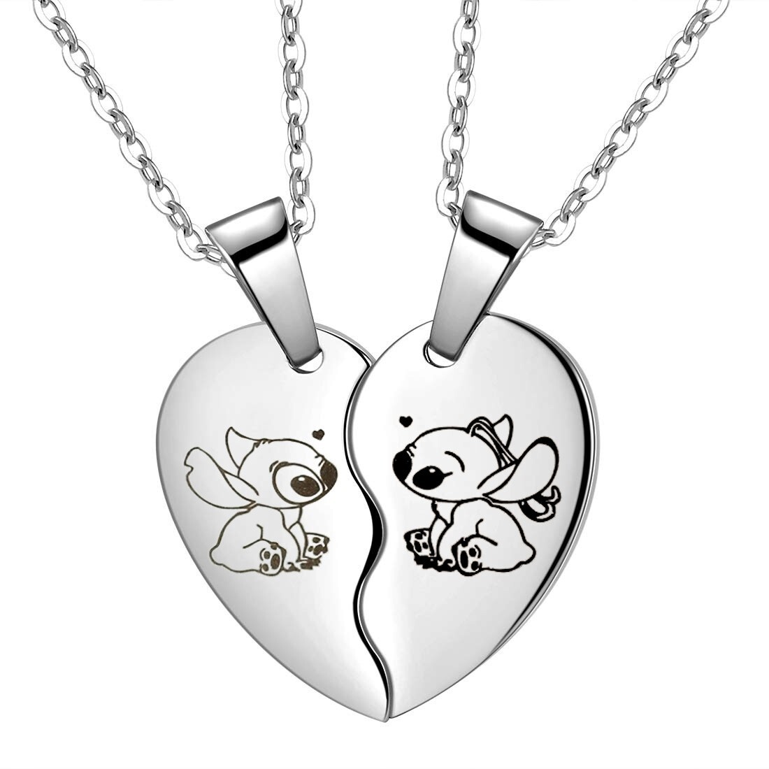 Lilo & Stitch Necklace – Stainless Steel Heart Pendant Chain for Lovers New