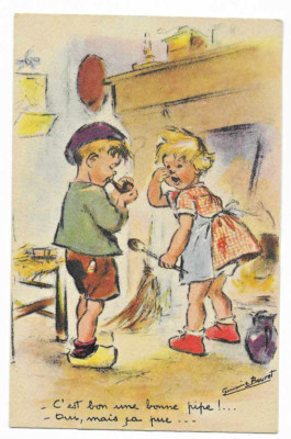Old postcard ''Germaine Bouret - It's good a good pipe!...
