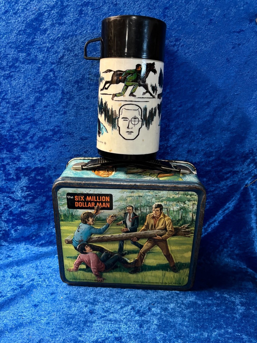 Vintage 1974 Six Million Dollar Man Metal Lunch Box with Thermos