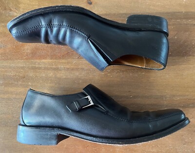 Di Pollini Vintage Loafers Black Leather Buckle Square Toe Shoes Sz EU43/ US10
