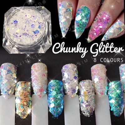 CHUNKY GLITTER MIX Nailart Pailletten Fee Meerjungfrau Puder Effekt Paillette UK
