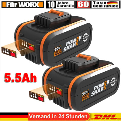 2x Für WORX WA3553 Li-Ion Akku Set 20V Max. 5500 mAh PowerShare Batterie WA3553