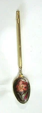 Red Enameled Flower Singapore Brass Metal Souvenir Miniature 5" Spoon FREE S/H
