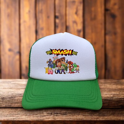 Super Smash Brothers Unisex Trucker Hat Green Snapback Retro Video Game Ball Cap