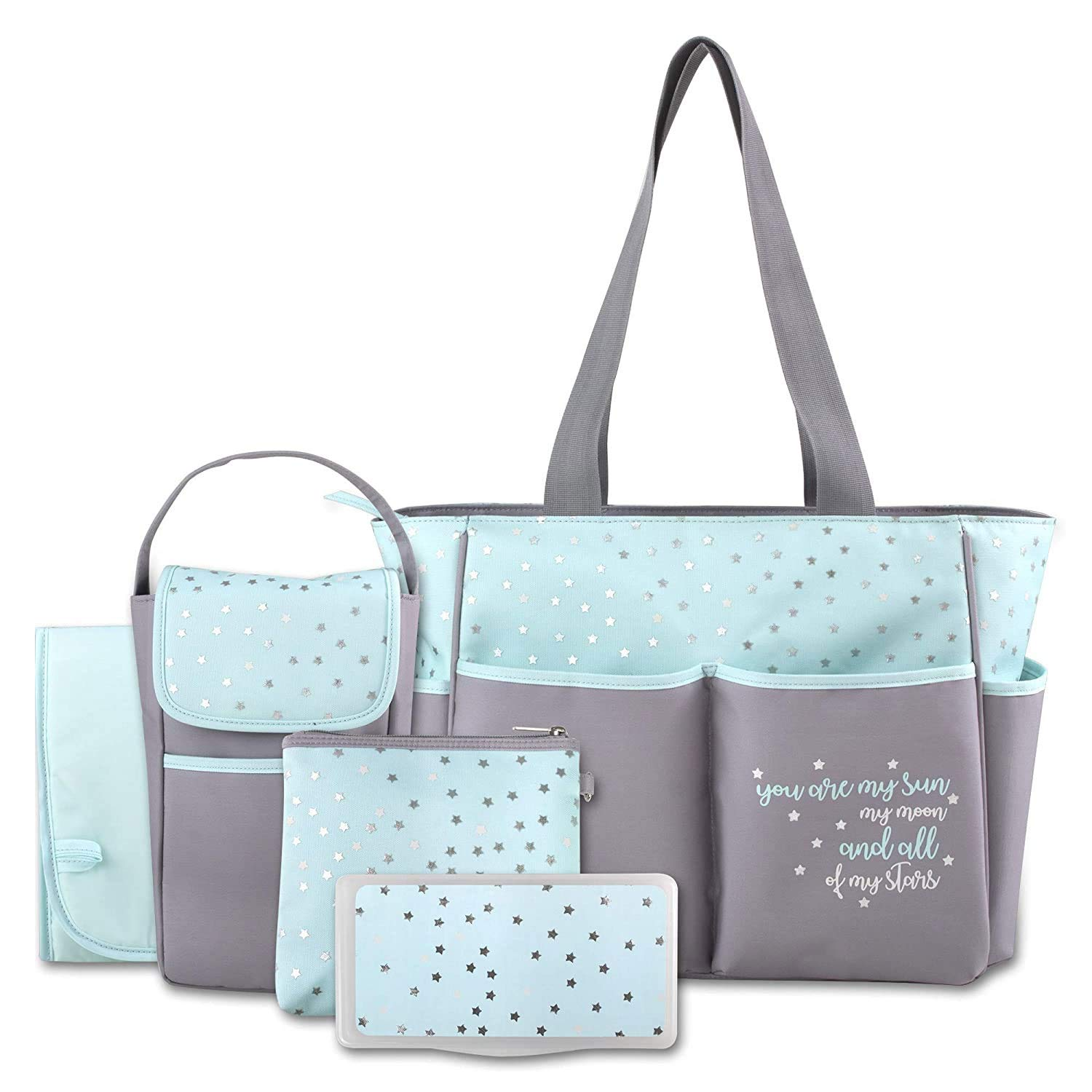 Stylish Diaper Bag Tote Set with Sun Moon Stars Print and Organizer Pockets-image