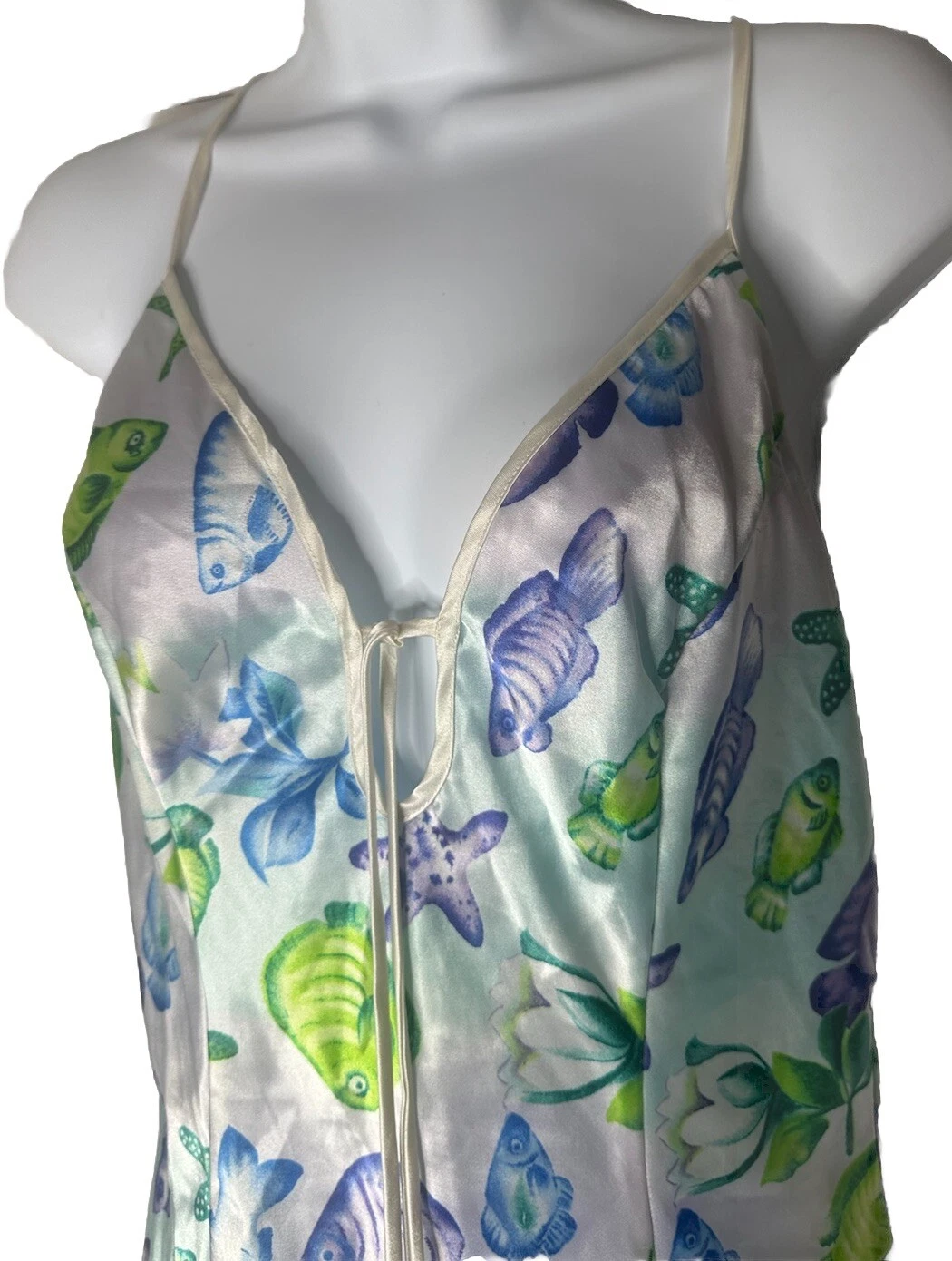 UNDERCOVER Maxi abito slip Victorias Secret Y2K stampa pesce tropicale schienale fessura colorato M