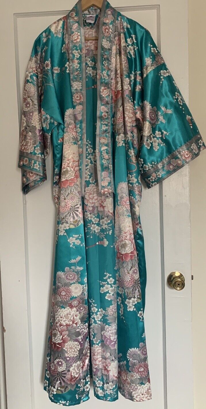 Turquoise Blue Kimono Robe w/ Belt Made in Japan … - image 1