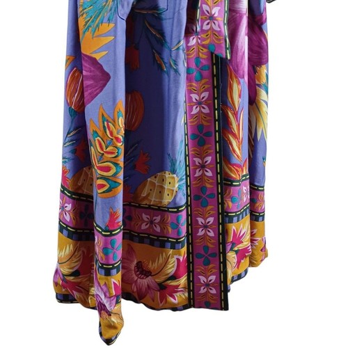 VTG Tropical Floral Kimono Robe L Lounge Boho Wrap Purple Magenta Maxi Duster - Picture 6 of 11