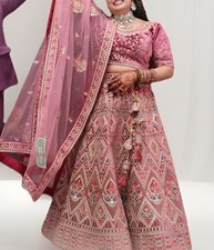 Pink Embroidered Indian Traditional Lehenga Choli with Dupatta for Women