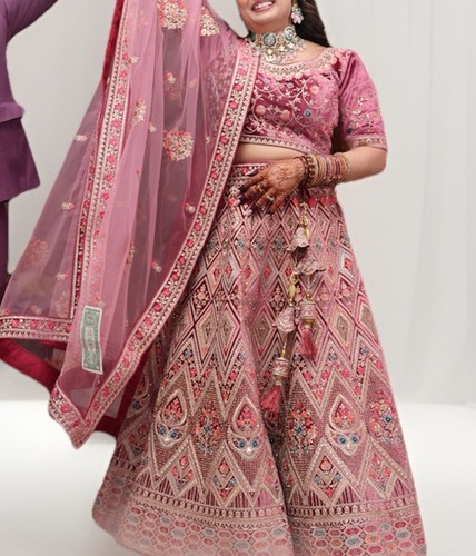 Pink Embroidered Indian Traditional Lehenga Choli with Dupatta for Women