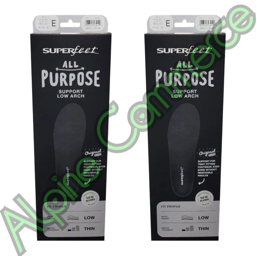 *2-Pairs* SuperFeet All-Purpose Support Low Arch Size-E Insole Black 3410