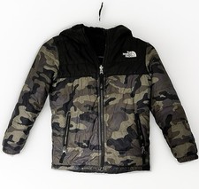 The North Face Boys Hooded Camo Puffer Jacket Fleece Lined XS Reversible