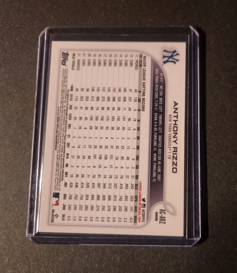 2022 Topps Chrome Update ANTHONY RIZZO Auto #AC-ARZ New York Yankees - Image 2 of 2